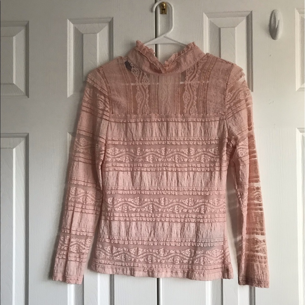 Bebe Lace Overlay Long-sleeve Top SMALL